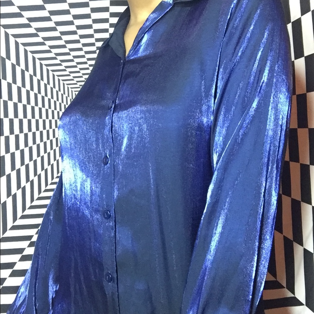 Blue button down top